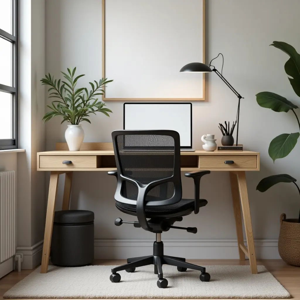 a photo of a study desk with a comfortable ergonomic chair