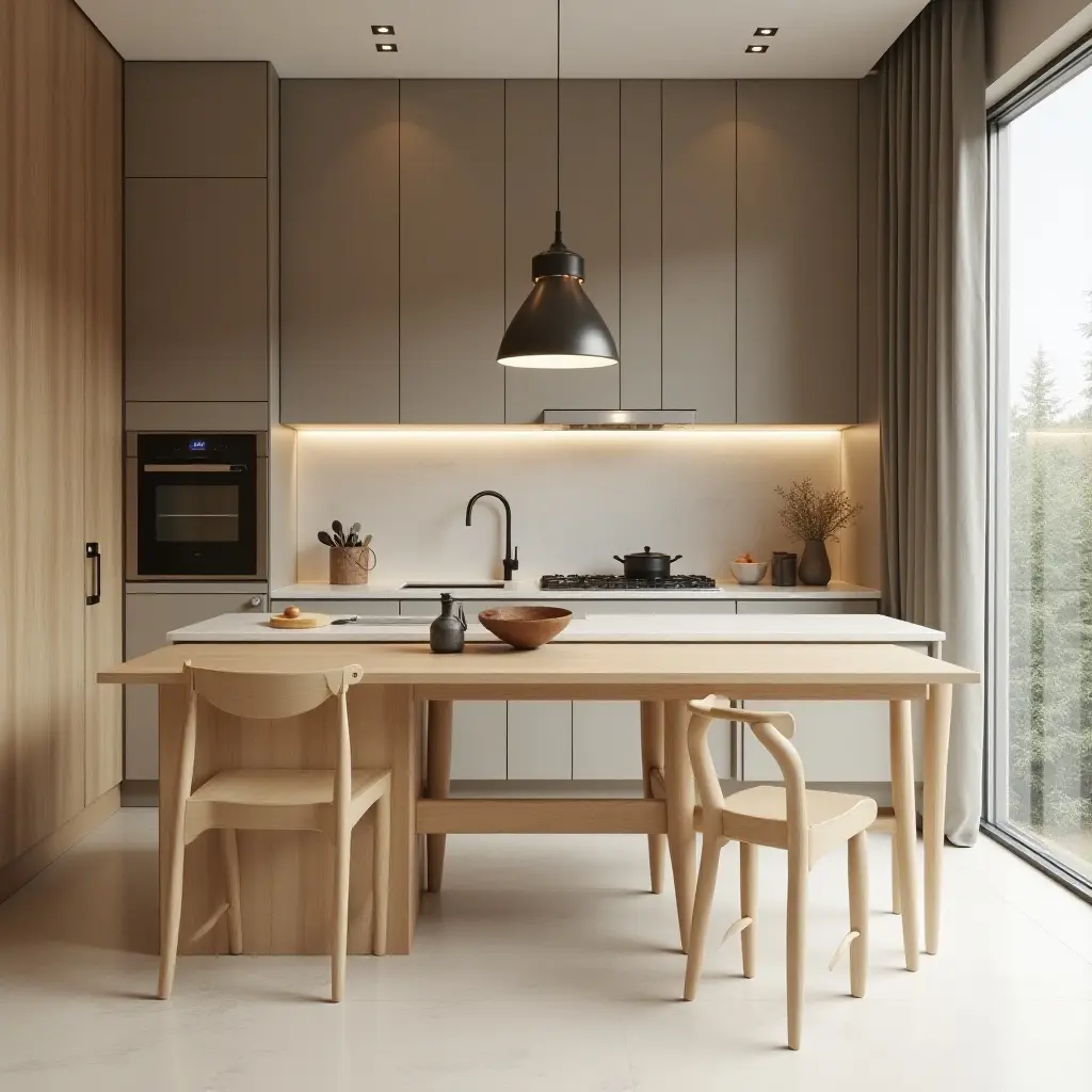 a photo of a modern kitchen with a focus on natural materials and simplicity
