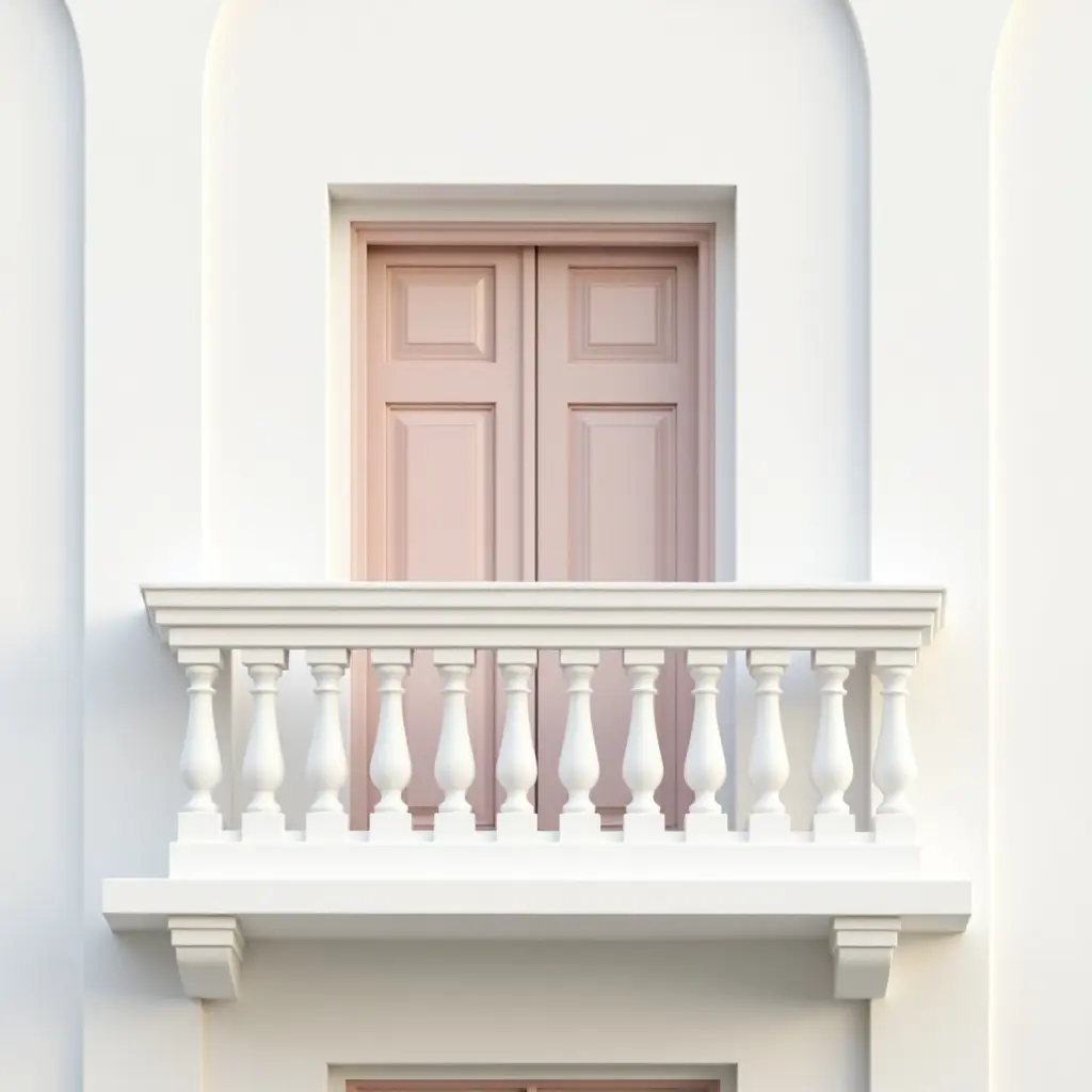 a photo of a balcony showcasing elegant white and pale pink accents