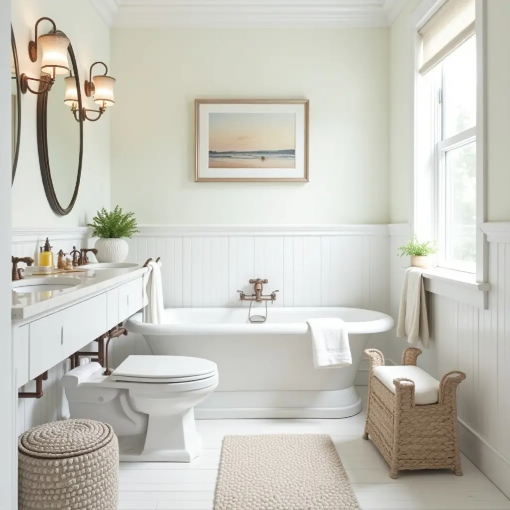 a photo of a bathroom decorated with seashells and nautical elements