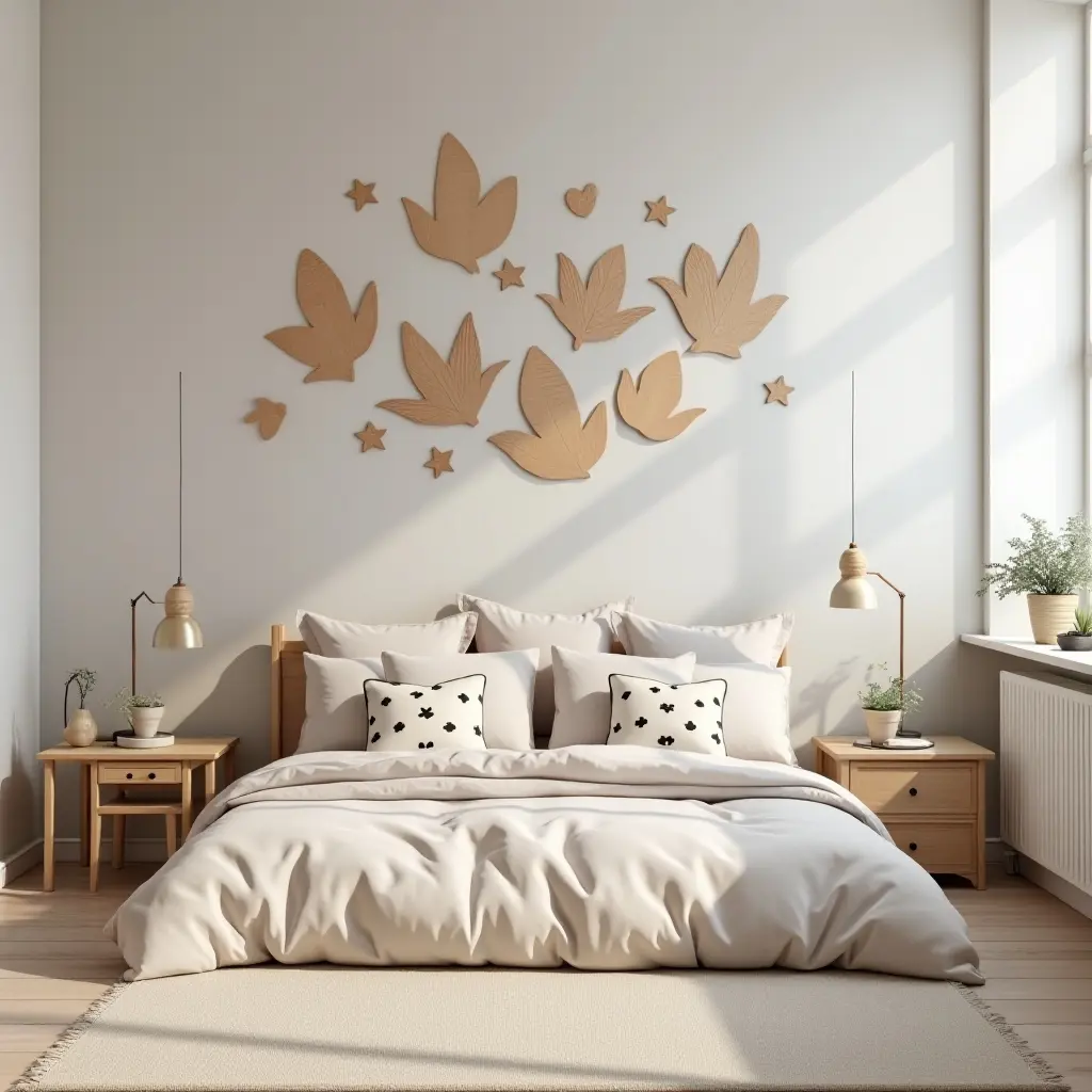 a photo of a cozy kids' room with wooden fairy tale decorations