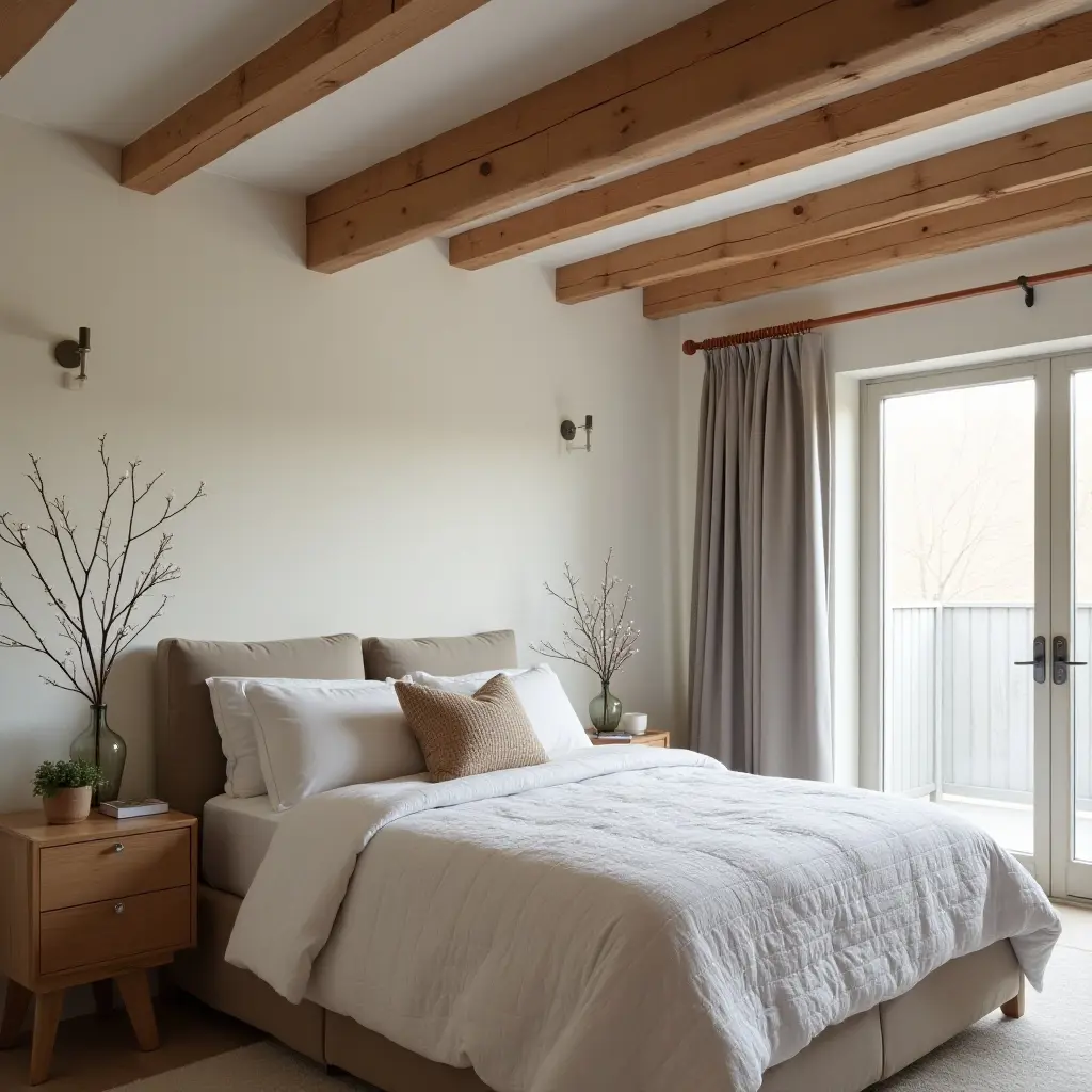 a photo of a wooden ceiling beam adding warmth to a teen's bedroom