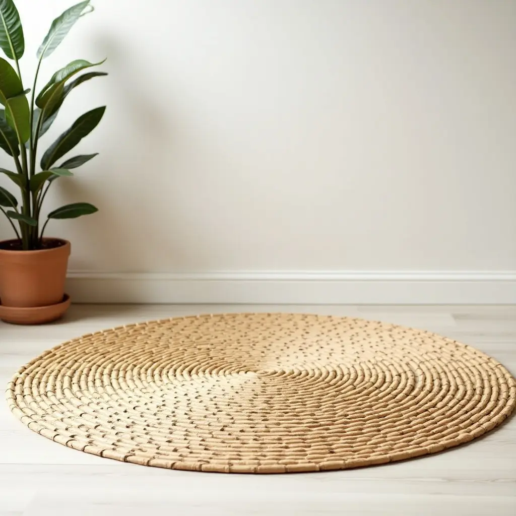 a photo of a stylish, eco-friendly bamboo rug