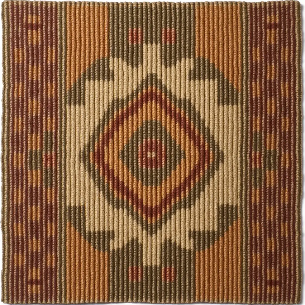 a photo of a rustic woven rug with earthy tones