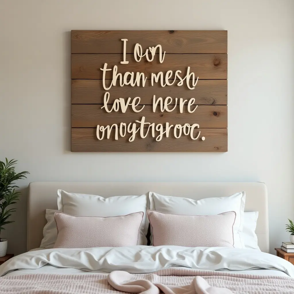 a photo of a wooden sign with inspirational quotes in a teen's bedroom