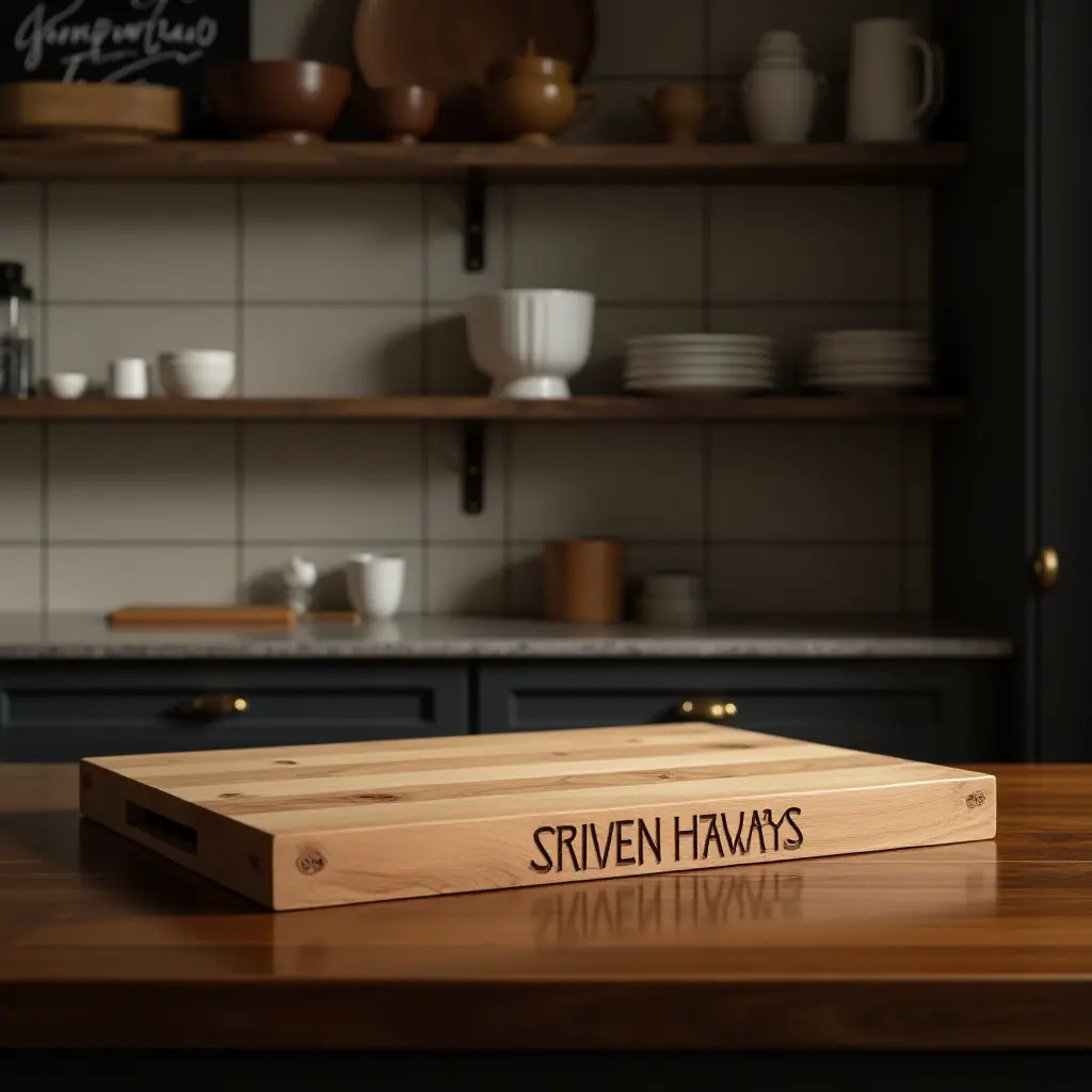 a photo of a wooden butcher block in a chef's kitchen