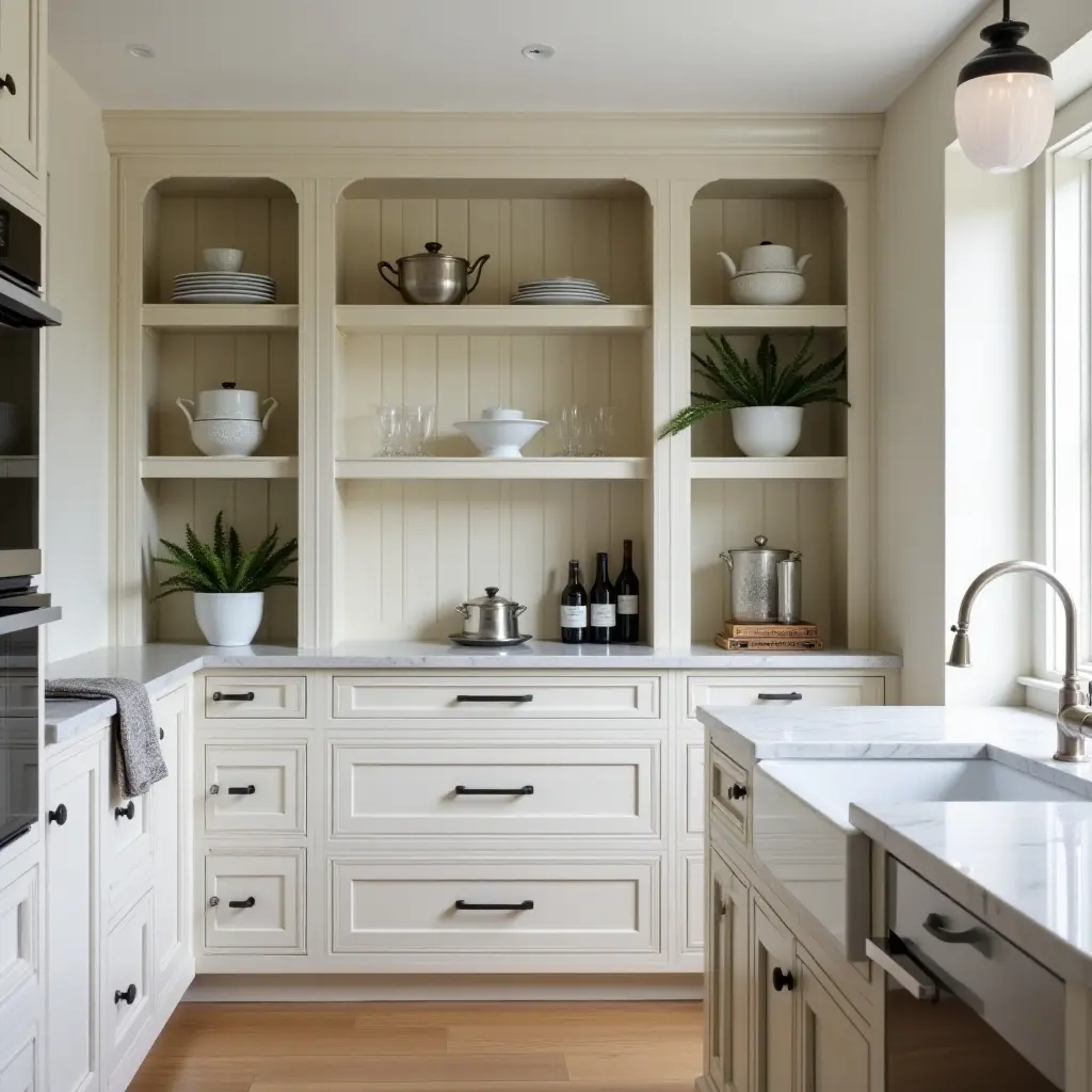 a photo of a butler's pantry that blends seamlessly with the kitchen design