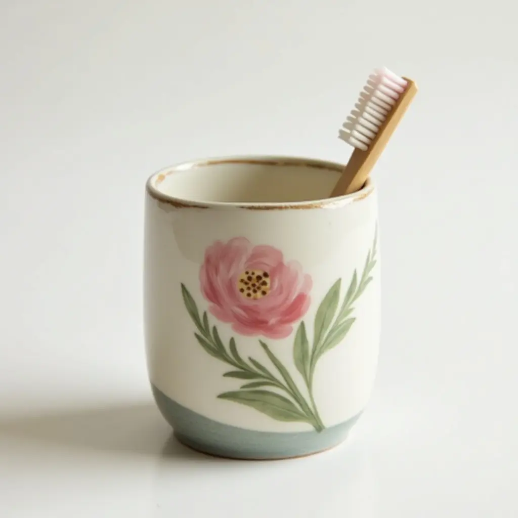 a photo of a hand-painted ceramic toothbrush holder