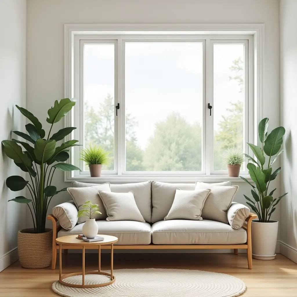 a photo of a small living room decorated with indoor plants
