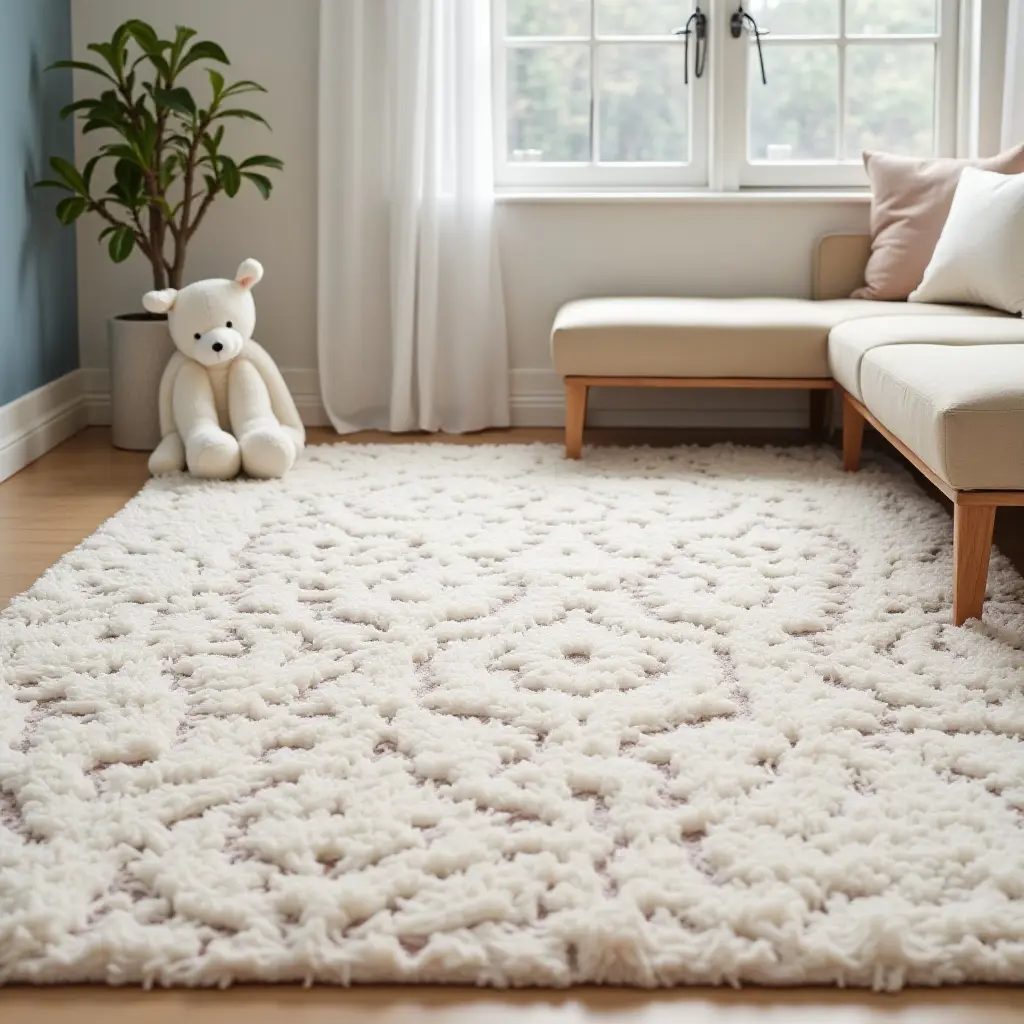 a photo of a rug with a distressed look in a kids' space