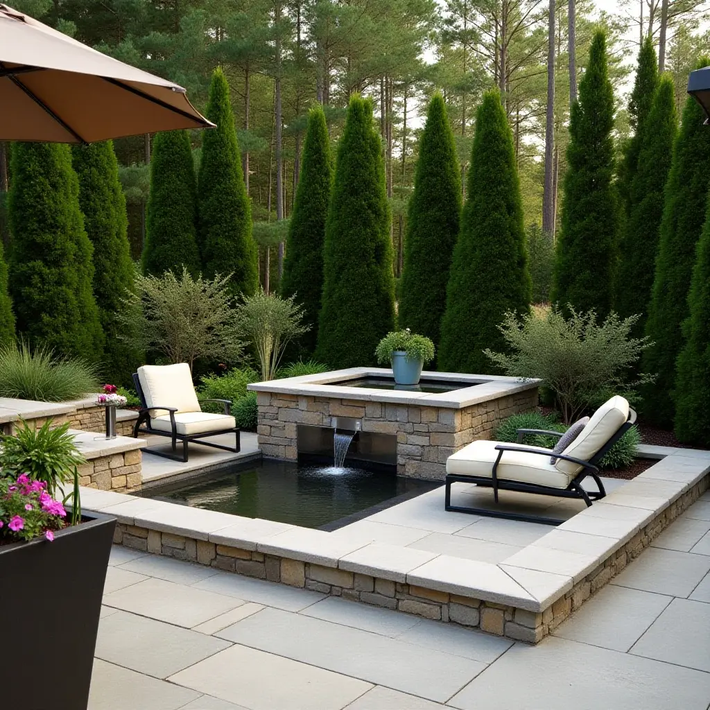 a photo of a small water feature adding tranquility to a 12x12 patio