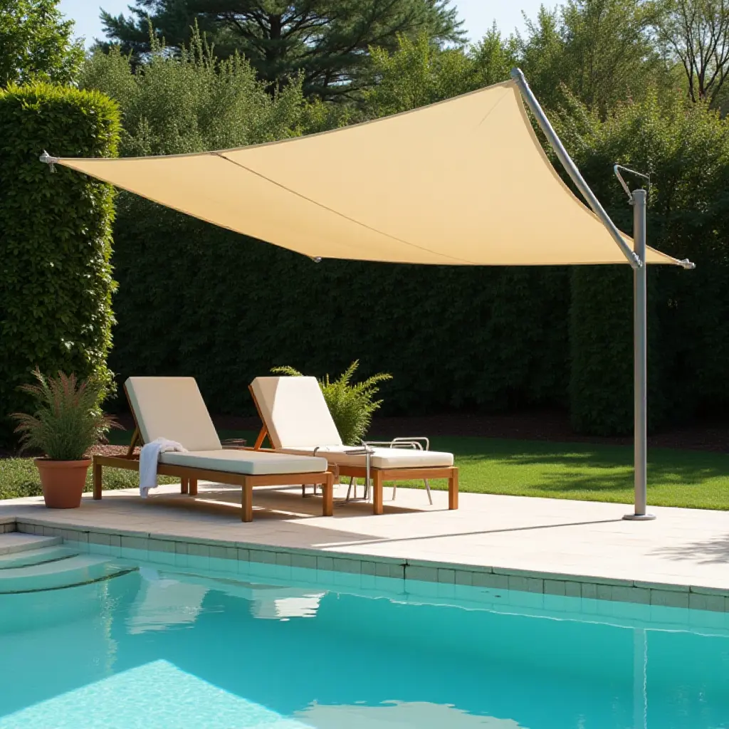a photo of a stylish sunshade providing comfort by the pool