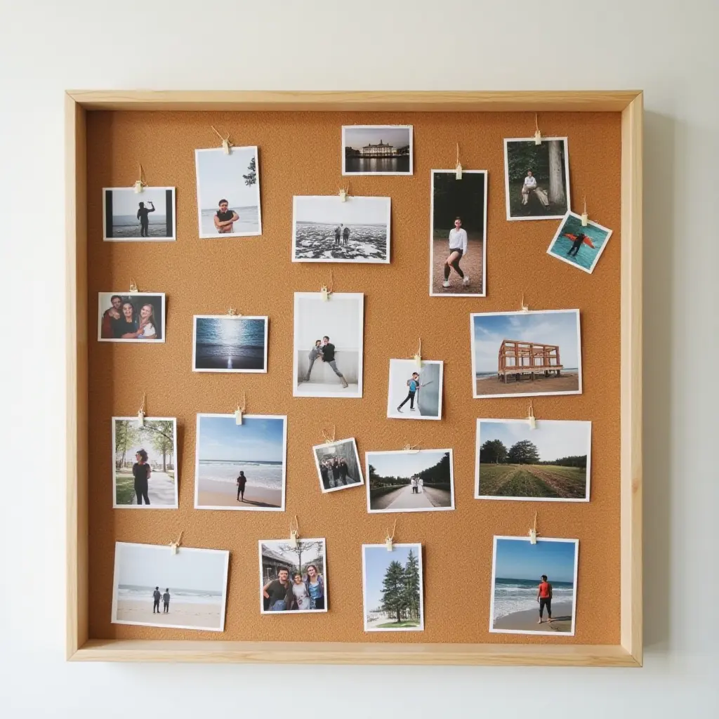 a photo of a creative cork board display filled with memories