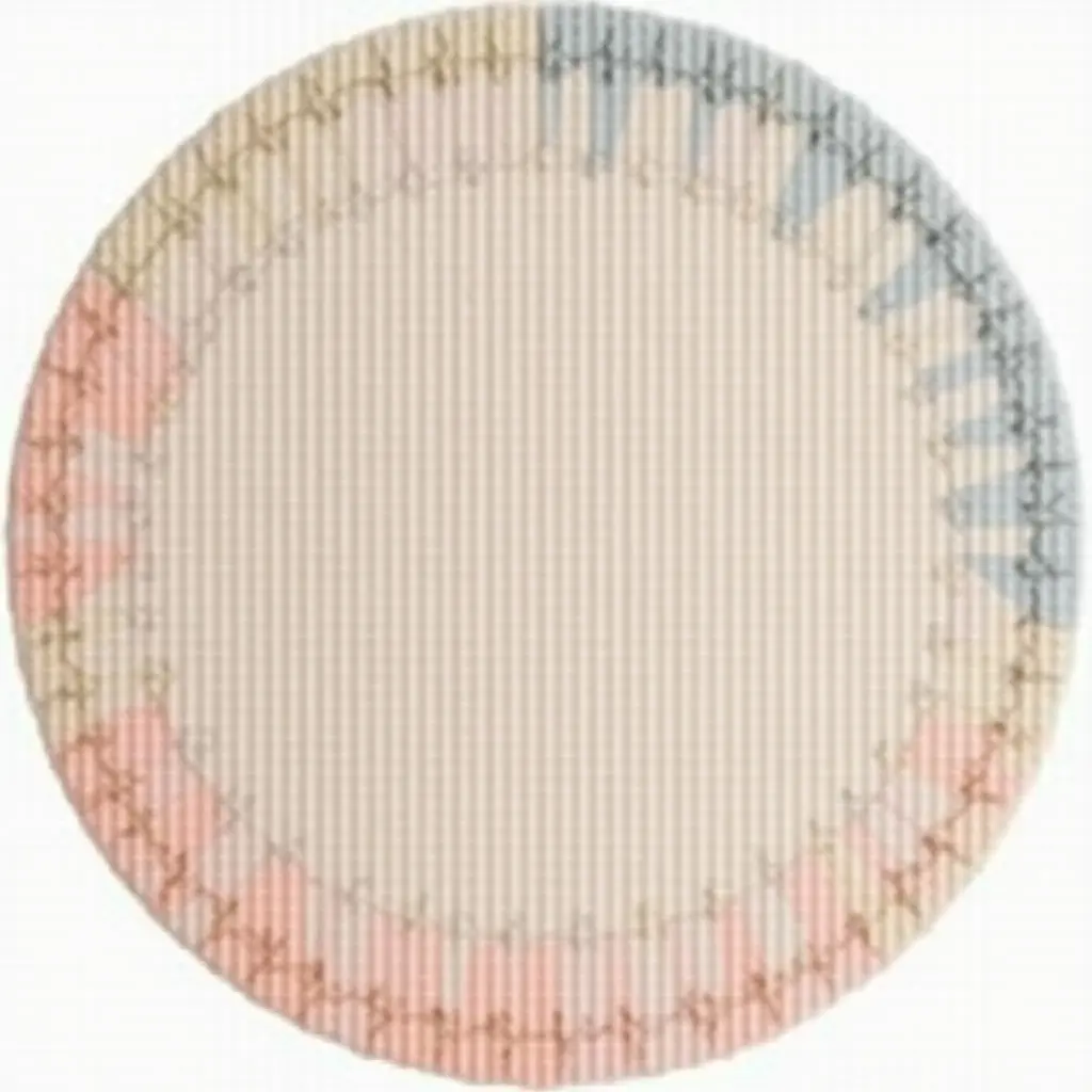 a photo of a soft, round rug in pastel colors for a nursery play area