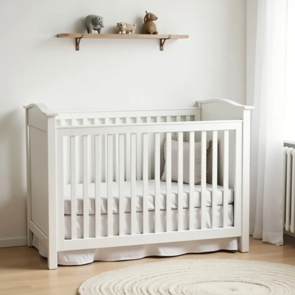 a photo of a nursery with a crib that transforms into a toddler bed