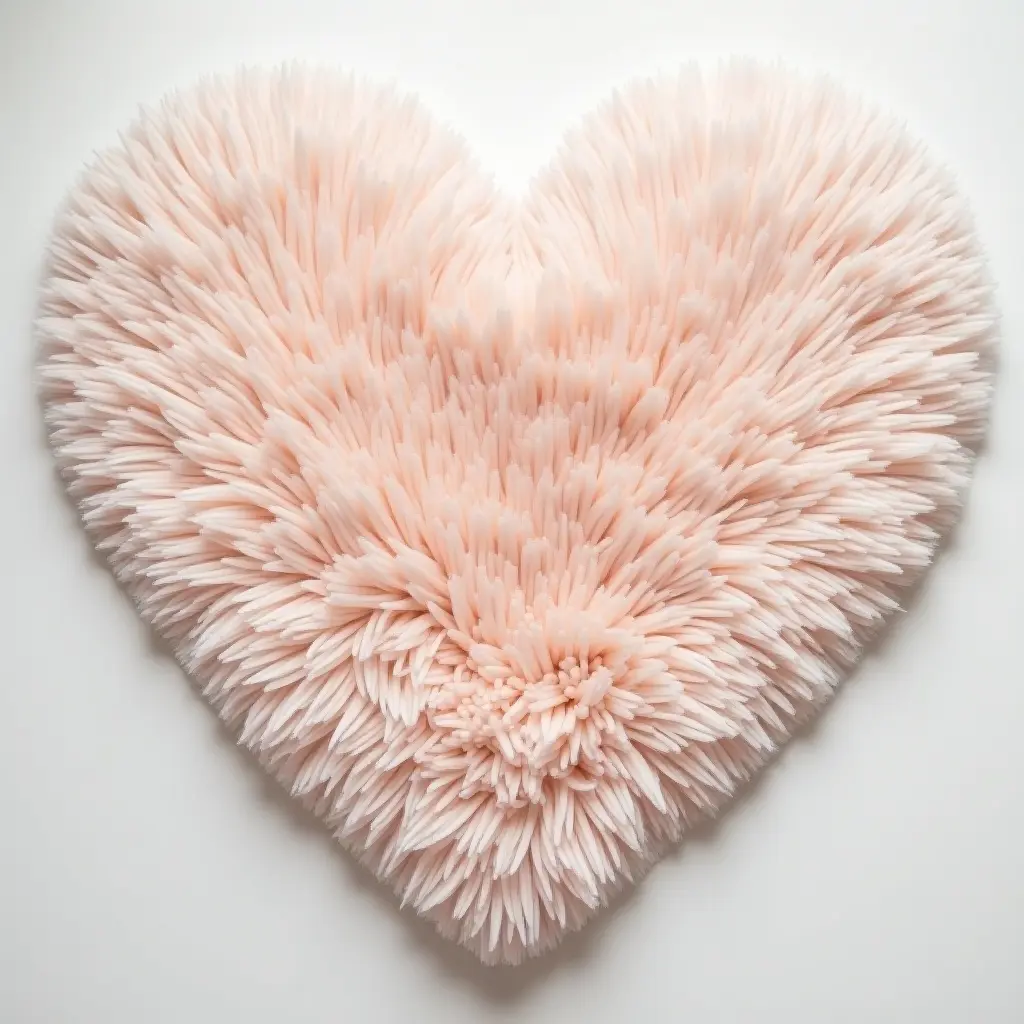 a photo of a cozy, fluffy rug in the shape of a heart for a nursery