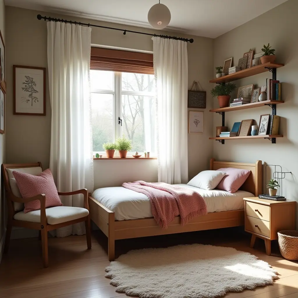 a photo of a teen's bedroom featuring a cozy reading corner