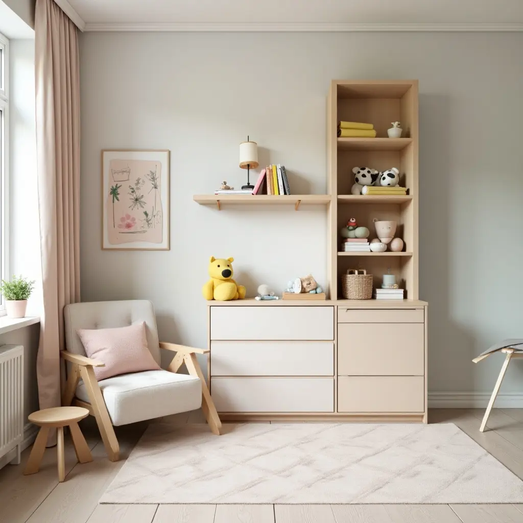 a photo of a kids' room featuring modular storage furniture
