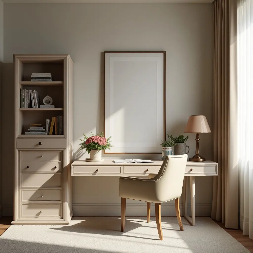 a photo of a glamorous kids' study area with elegant furniture