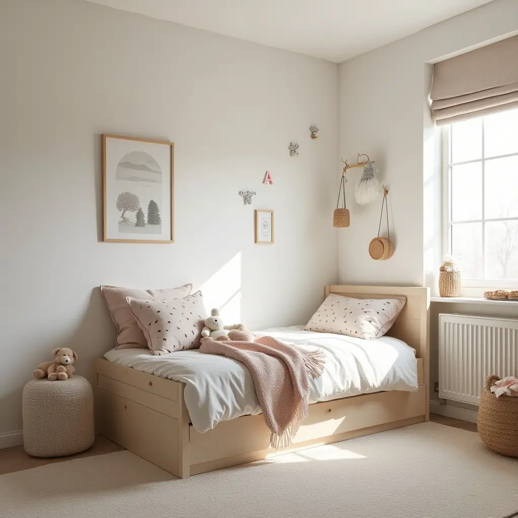 a photo of a small kids' bedroom with personalized touches
