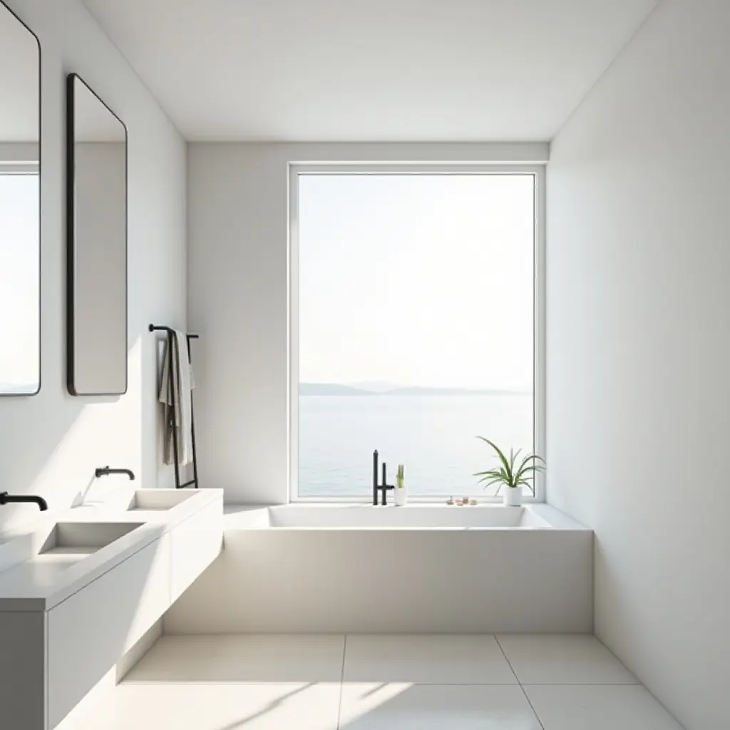 a photo of a minimalist Scandinavian bathroom with natural light and white walls