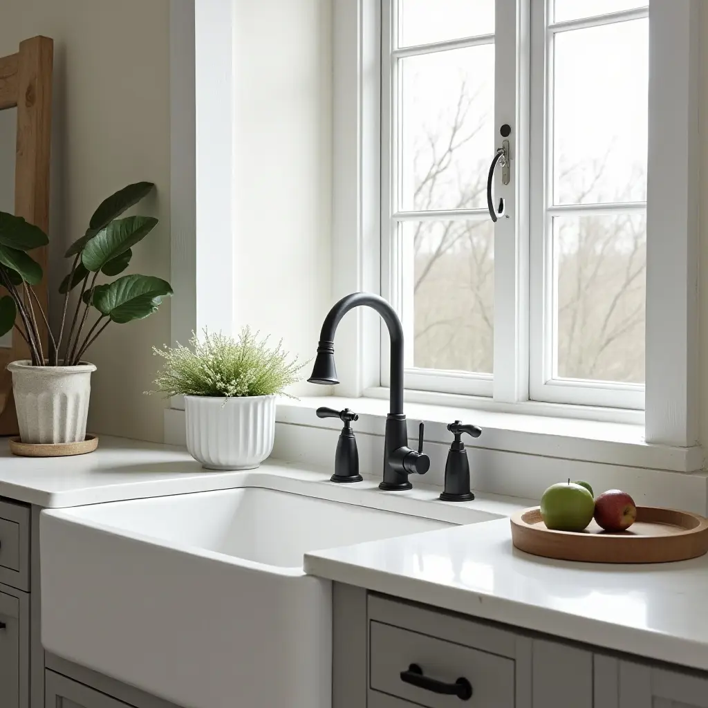 a photo of a farmhouse sink surrounded by metal decor