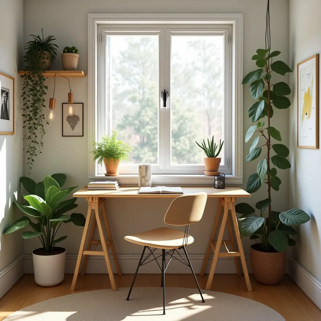 a photo of a teen's room with a desk organizer and plants