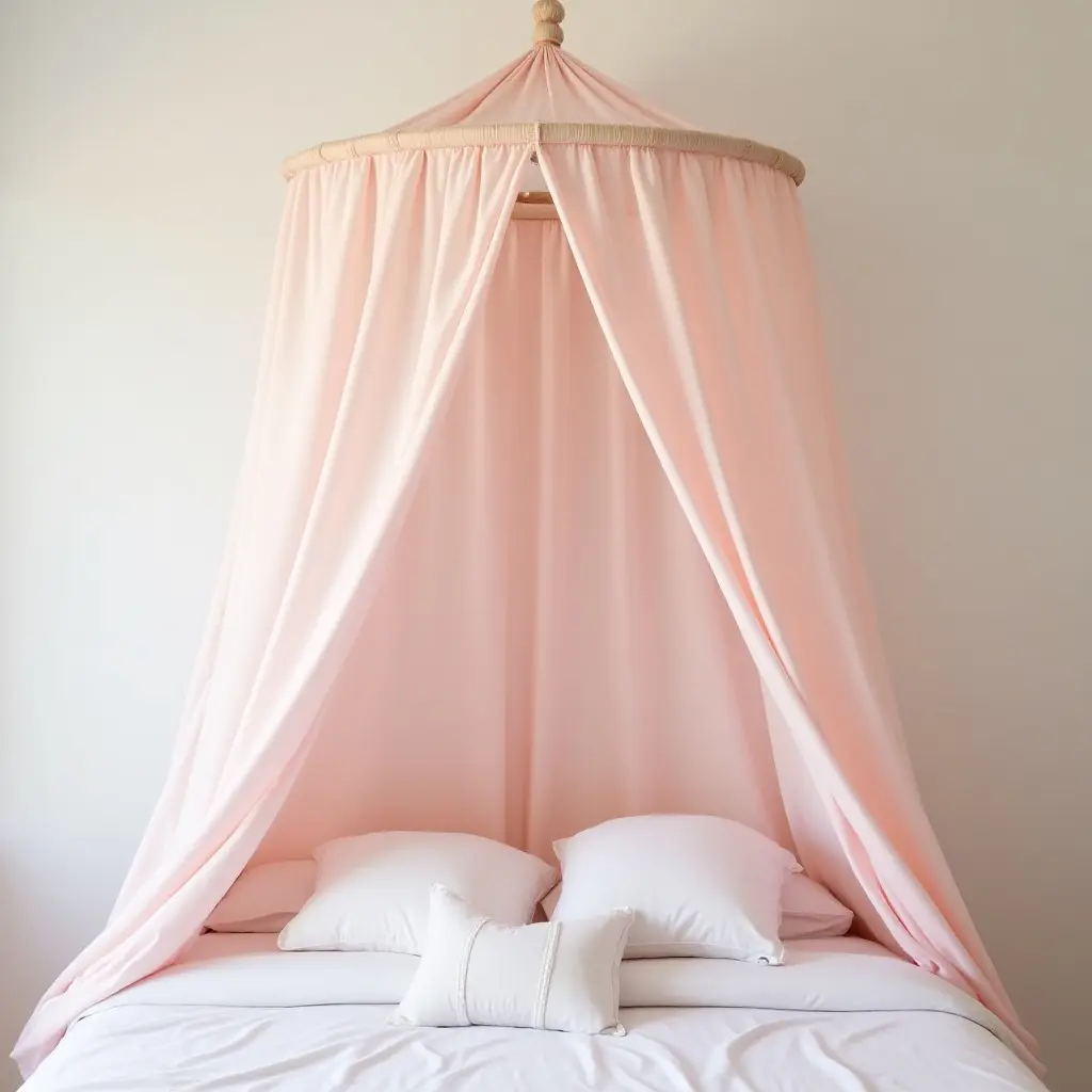 a photo of a dreamy pastel-colored canopy over a bed