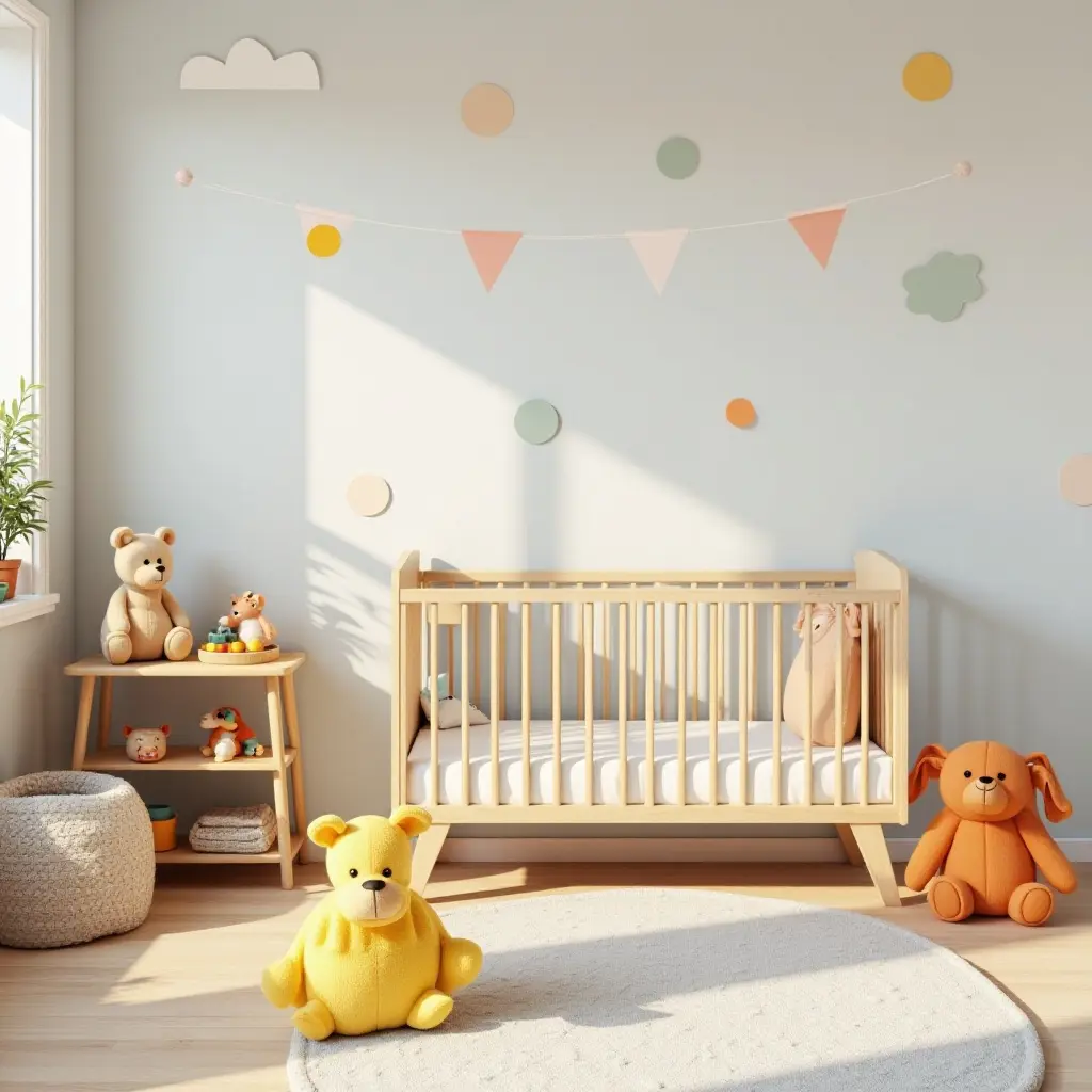 a photo of a vibrant nursery with a play mat and interactive toys