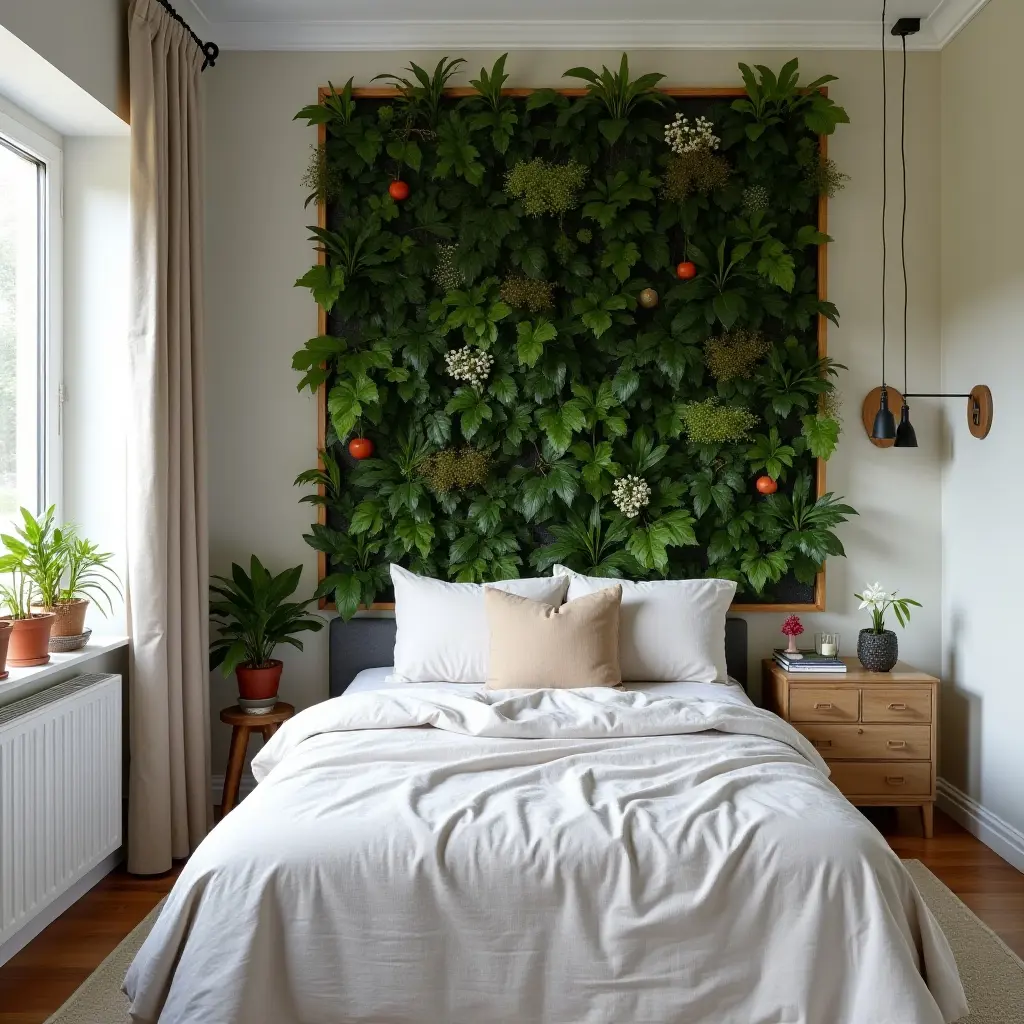 a photo of a teen's room featuring a vertical garden wall