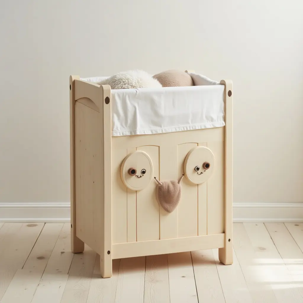 a photo of a creative laundry hamper disguised as a toy
