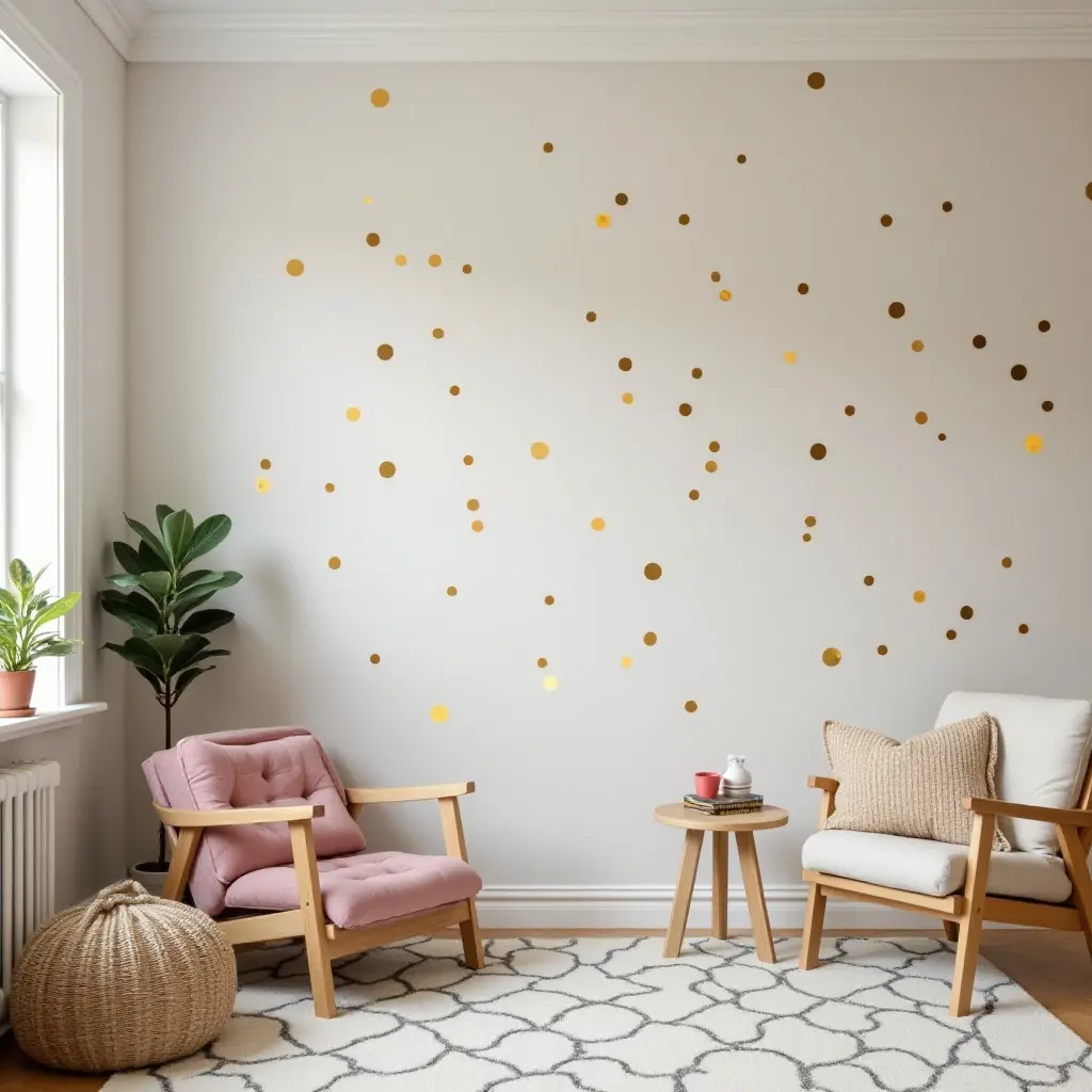 a photo of a trendy kids' space with metallic wall decals