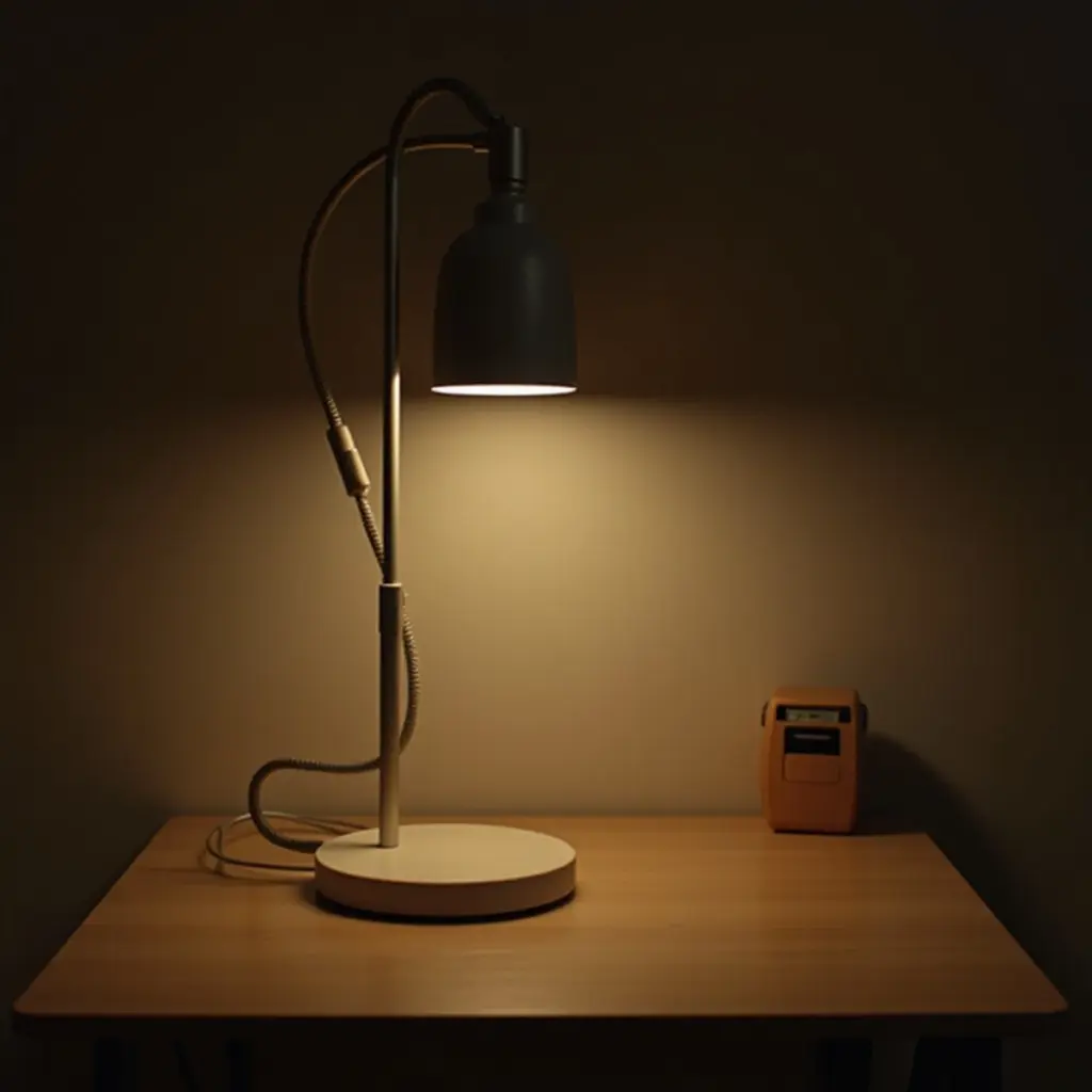 a photo of a stylish desk lamp illuminating a study space