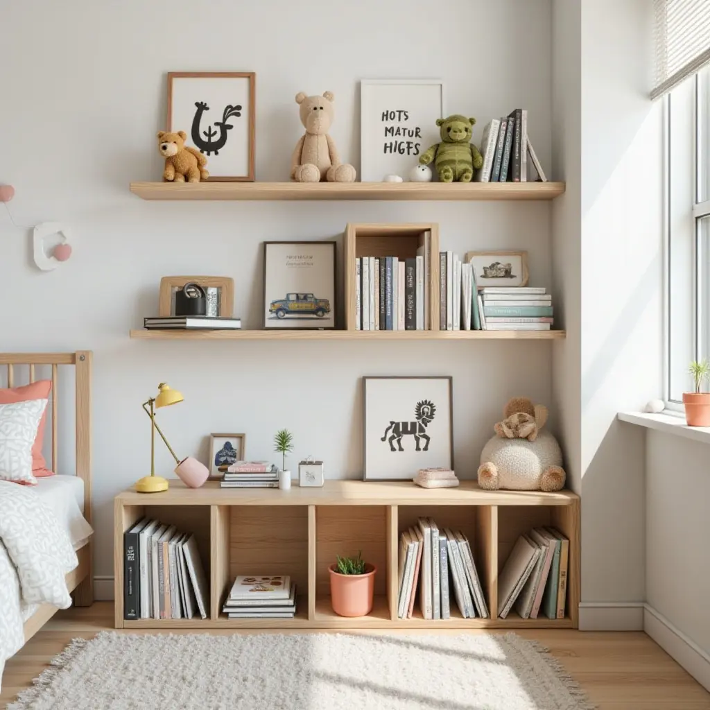 a photo of a DIY bookshelf made from crates in a kid's room