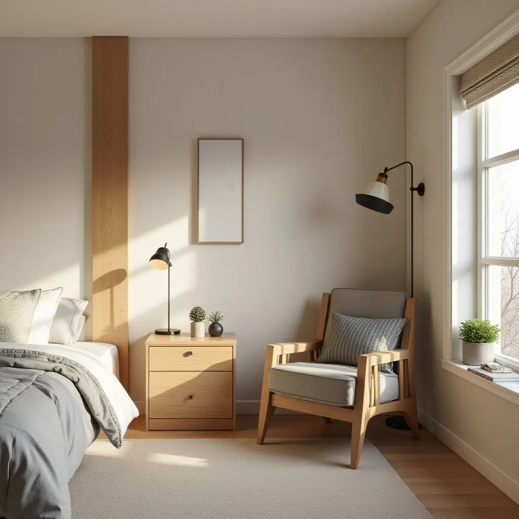 a photo of a wooden accent piece adding warmth to a teen's bedroom