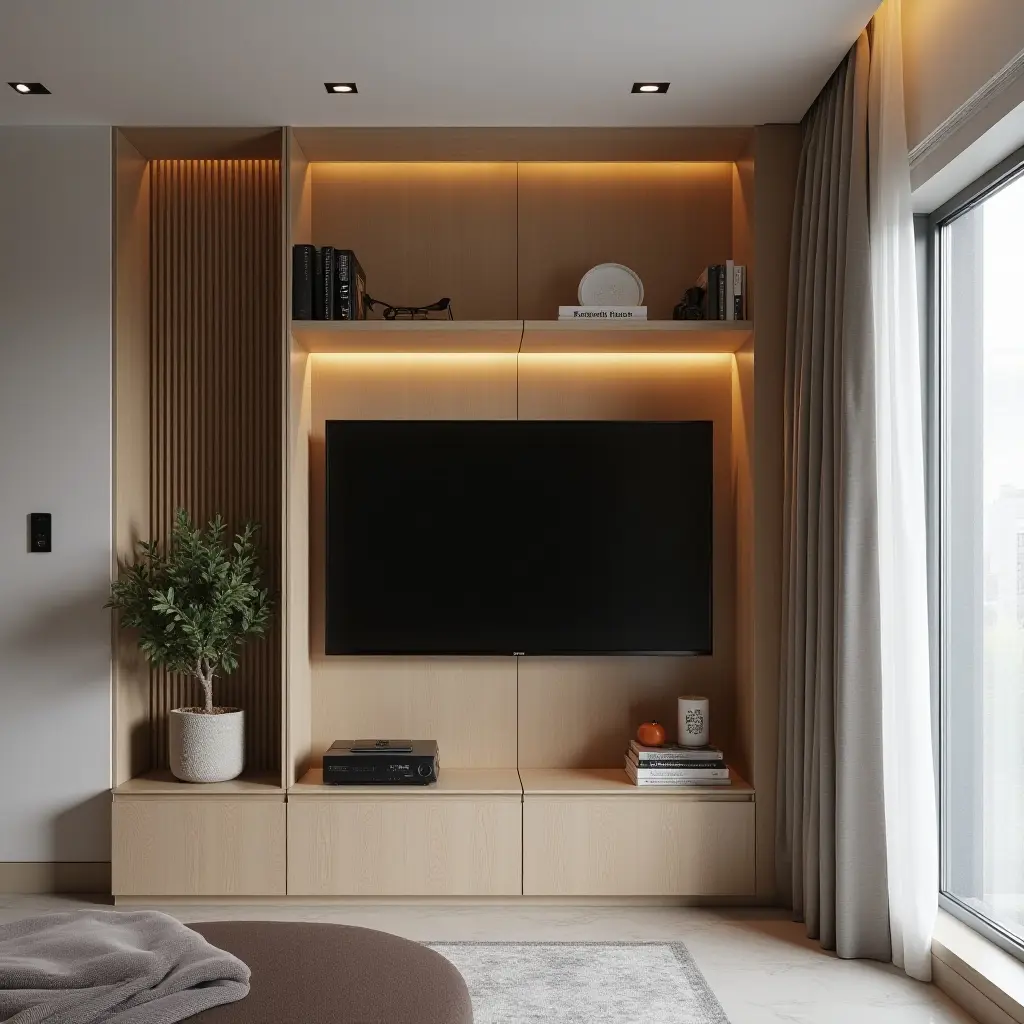 a photo of a small space with a hidden TV cabinet