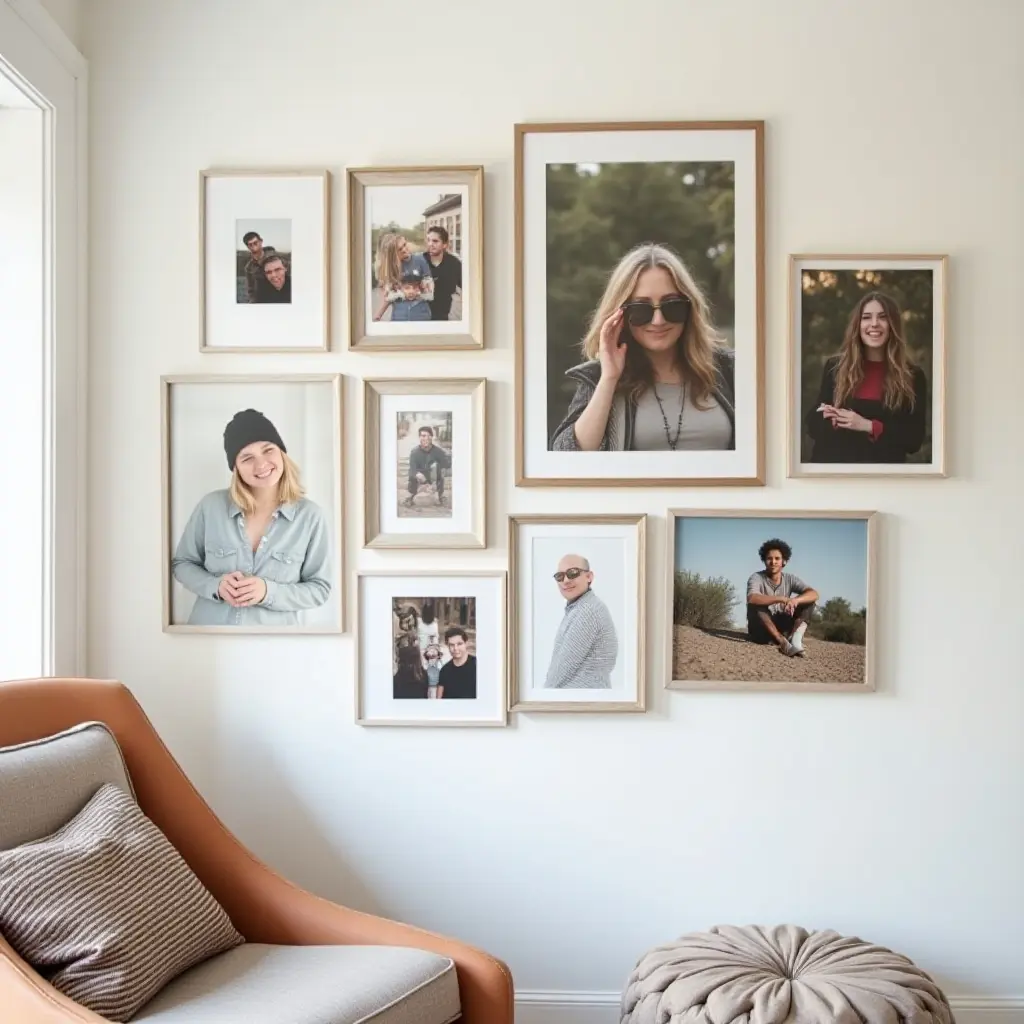 a photo of a personalized gallery wall with custom art and photos that reflect the teen's personality