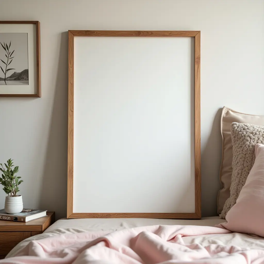 a photo of a wooden frame displaying a vision board in a teen's room