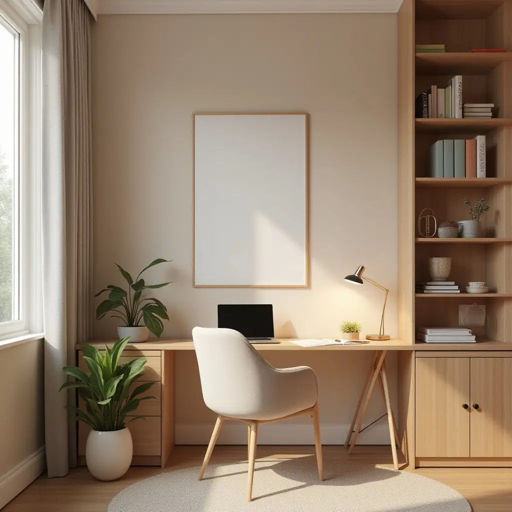 a photo of a serene study area with calming colors and textures