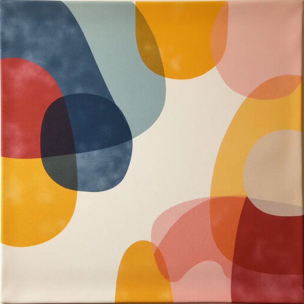 a photo of an abstract art rug in bold colors for a modern nursery