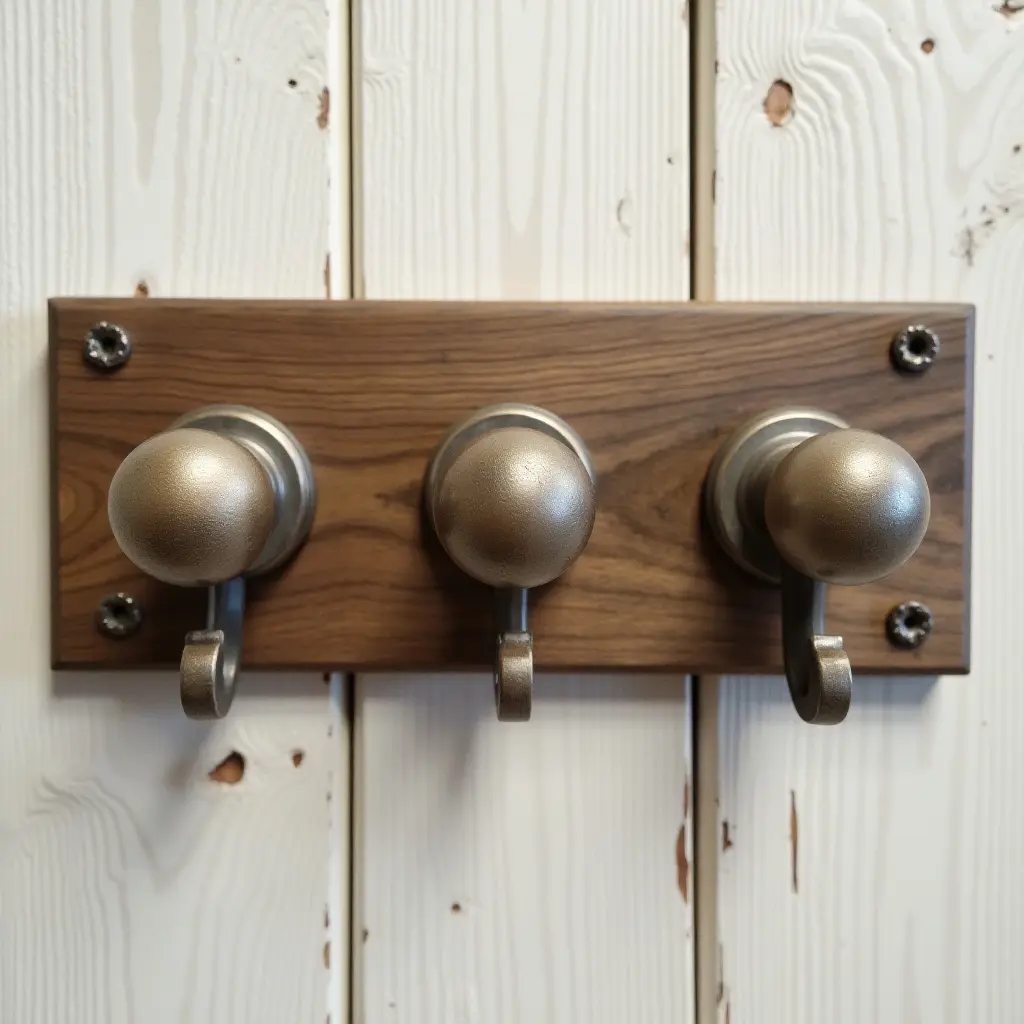 a photo of personalized coat hooks made from old doorknobs