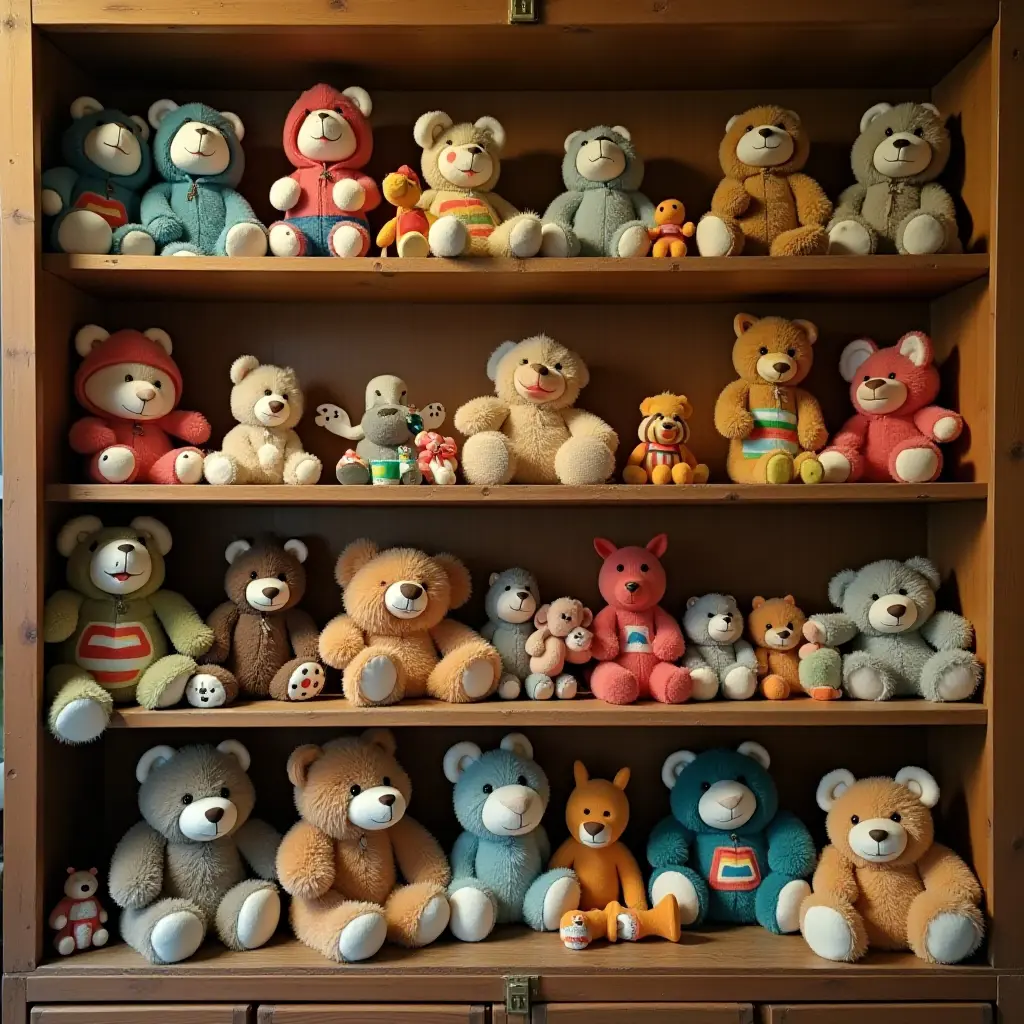 a photo of a nostalgic childhood toy collection displayed