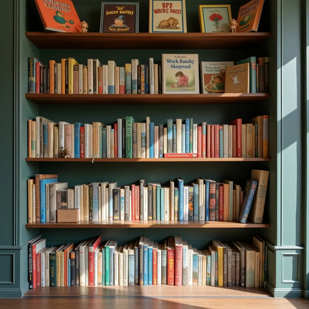 a photo of a charming bookshelf filled with classic children's books