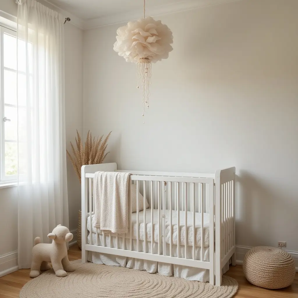 a photo of a nursery with delicate vintage lace accents