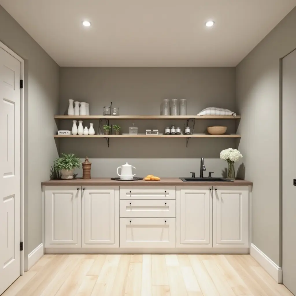 a photo of a bright basement with a wall-mounted storage system