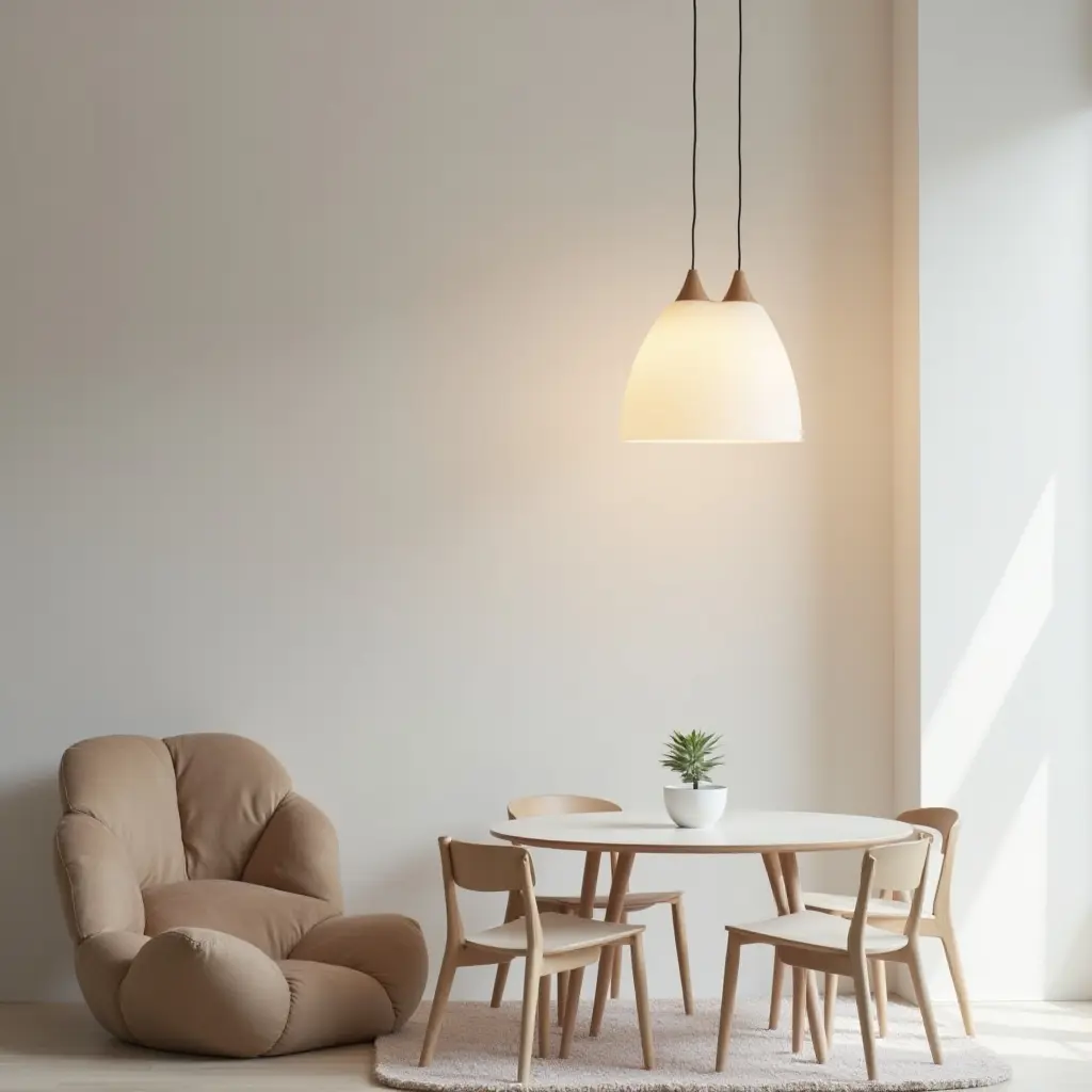 a photo of a modern pendant light in a sleek, minimalist kids' room