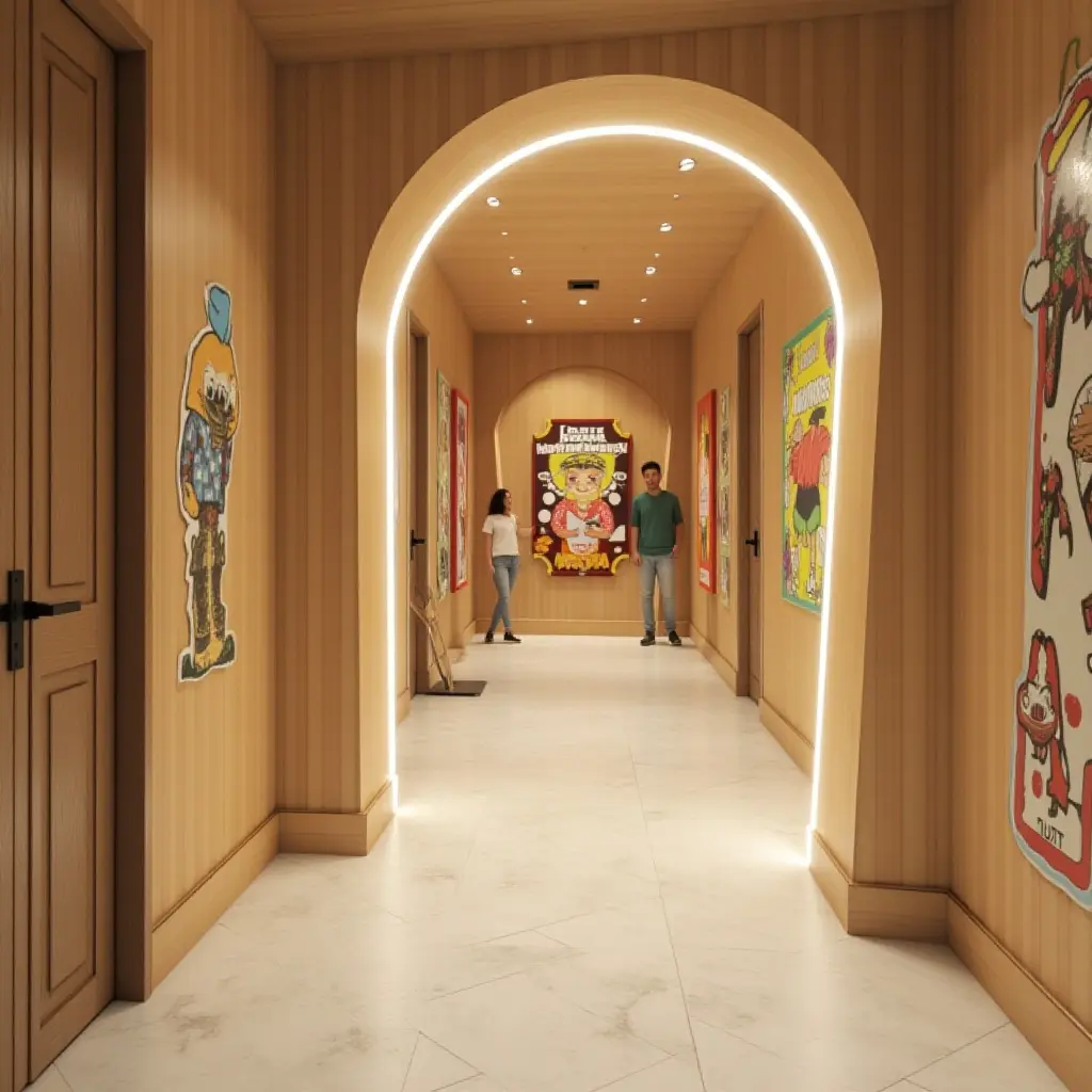 a photo of a corridor featuring a fun, interactive decor piece