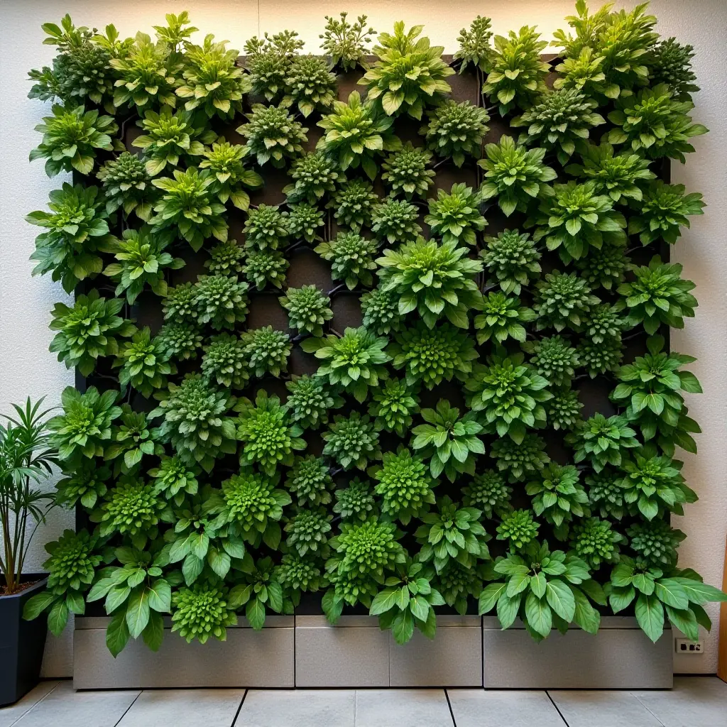 a photo of a vertical garden wall with edible plants