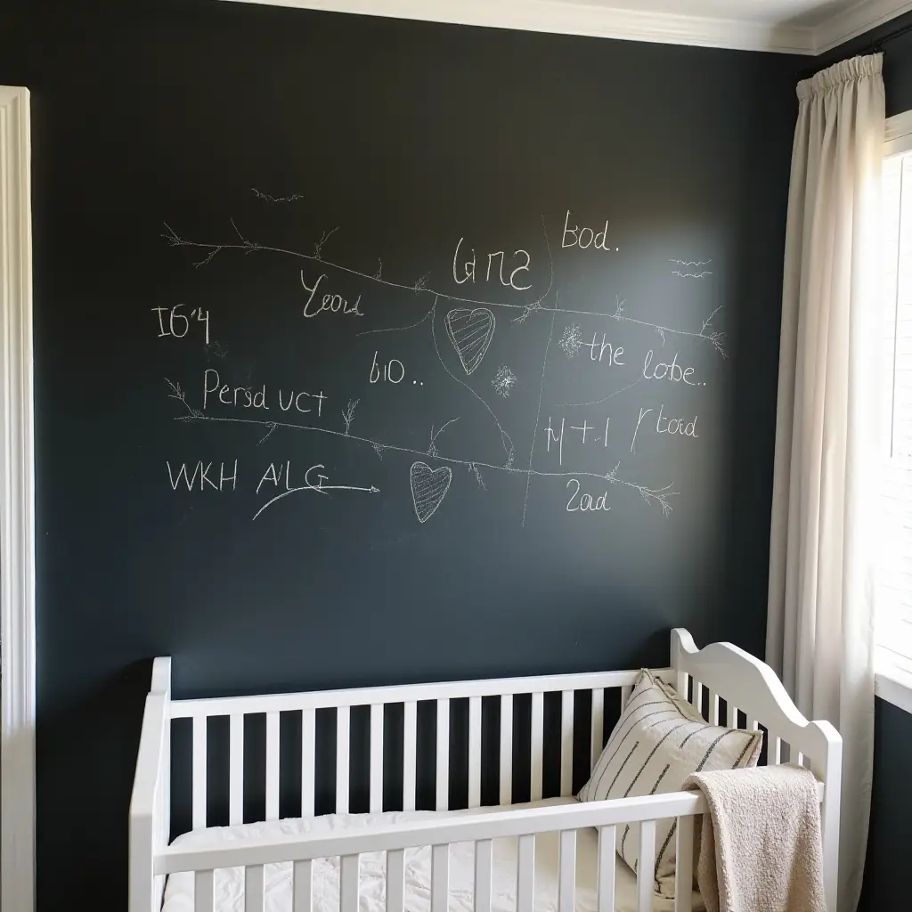 a photo of a DIY chalkboard wall for drawing and writing in the nursery