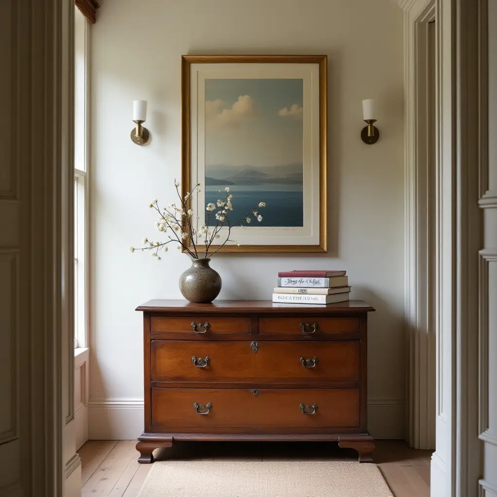 a photo of an antique chest used for storage in a hallway